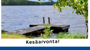 SYOtaito-kesäarvonta. Laituri järvellä ja oikealla koivu.