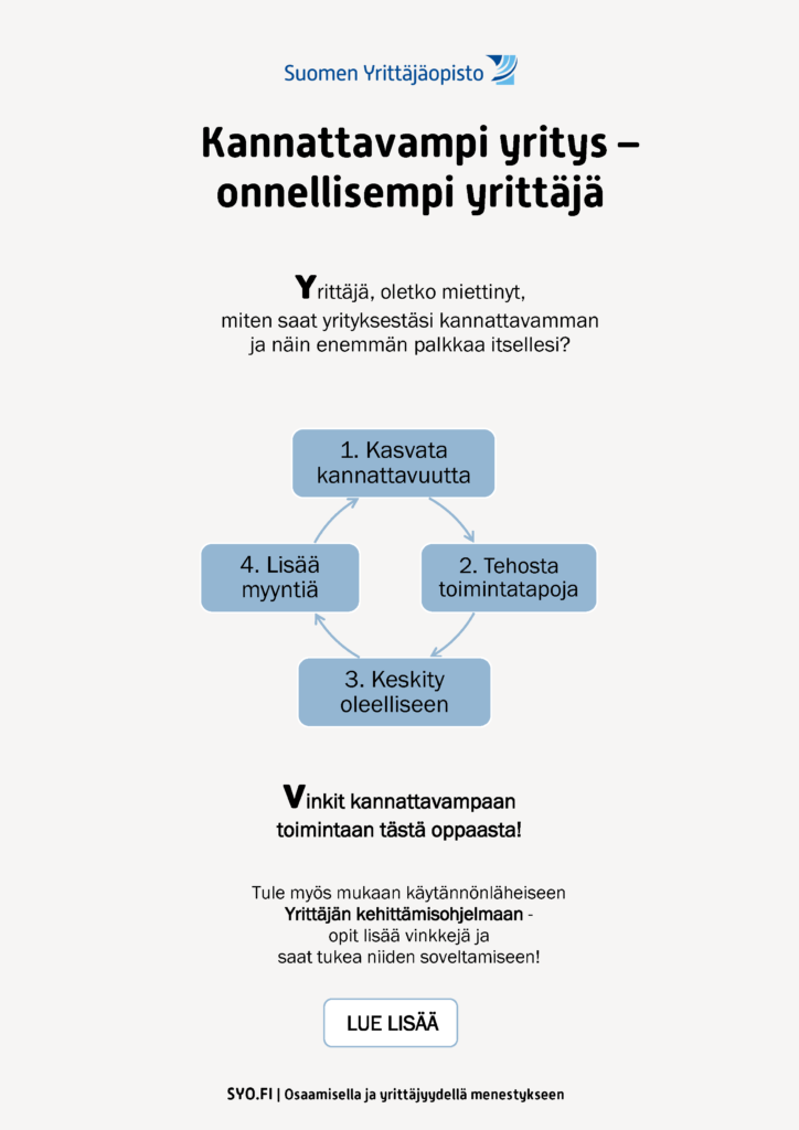 Kannattavampi yritys - onnellisempi yrittäjä -opppaan kansikuva.